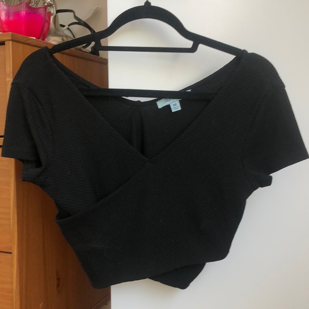 Black wrap crop top